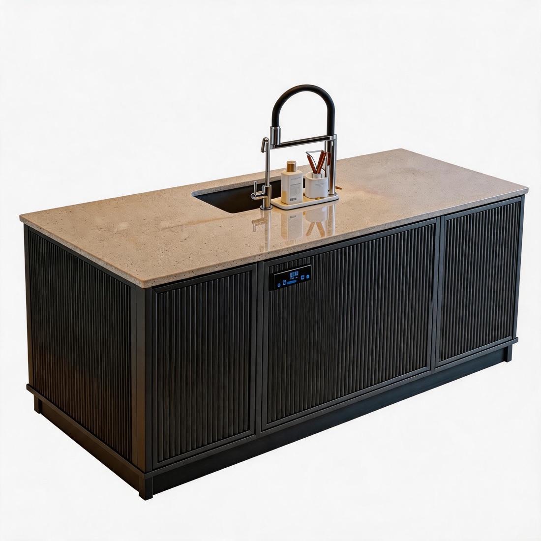 Kitchen island with an undermount stainless sink
